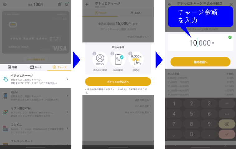 バンドルカードにポチっとチャージ