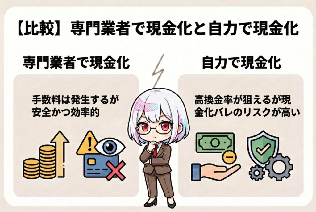 業者で現金化と自分で現金化の比較