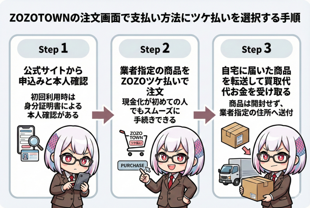 ZOZOTOWNの注文画面で支払い方法にツケ払いを選択する手順
