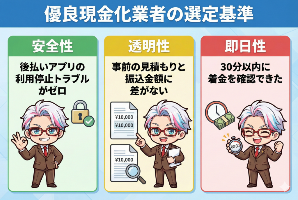 優良現金化業者の選定基準
