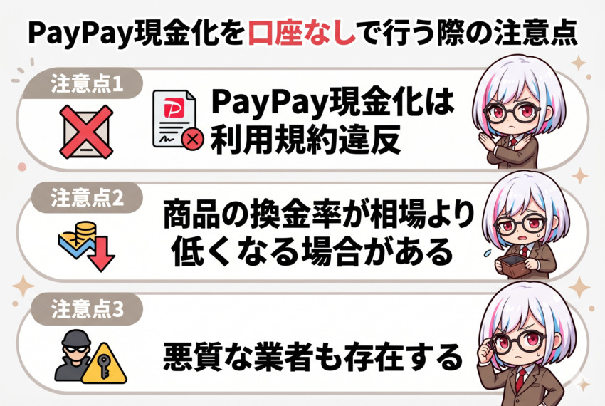 口座なしPayPay現金化の注意点