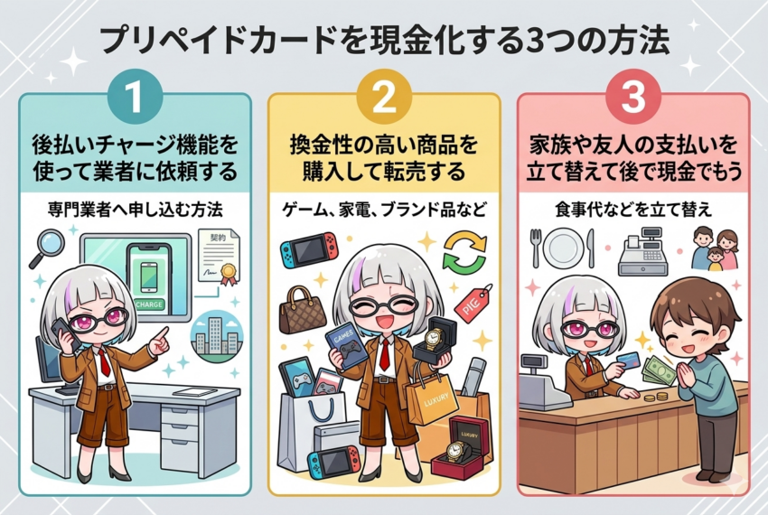 プリペイドカード現金化 3つの方法