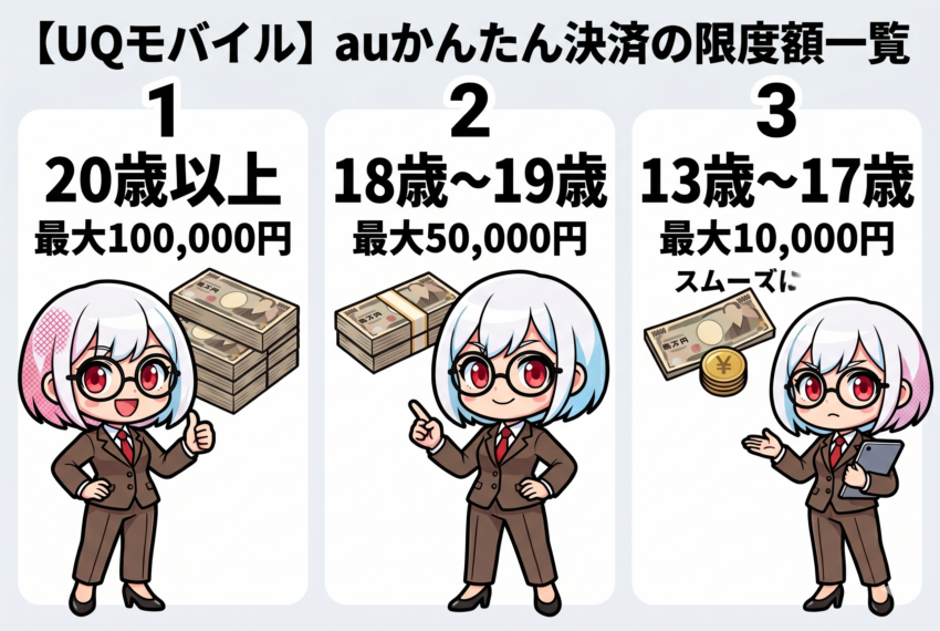 UQモバイルauかんたん決済の限度額一覧