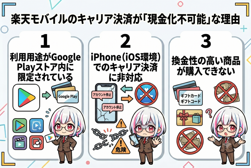 楽天モバイルのキャリア決済が現金化不可な要因