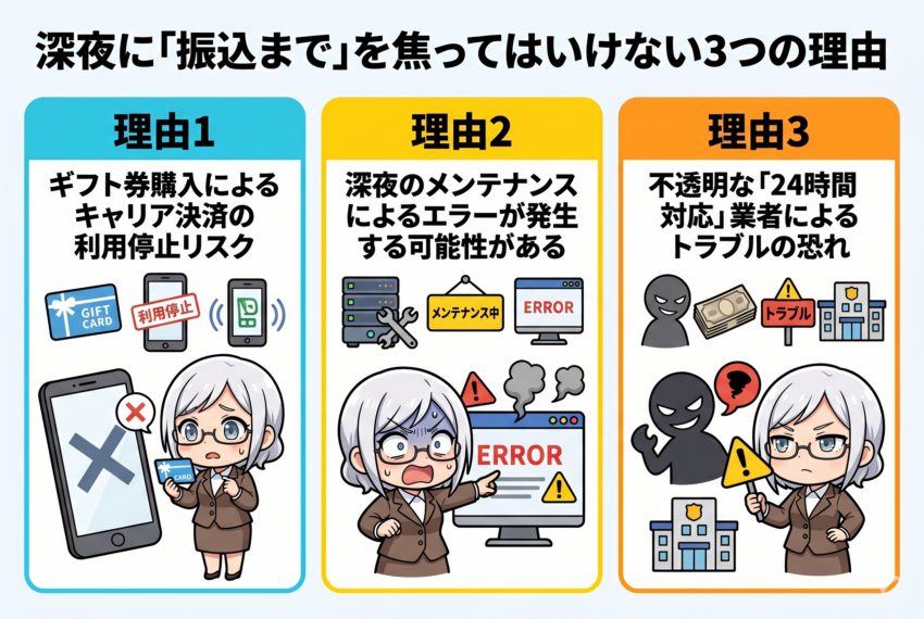 深夜の現金化における注意点