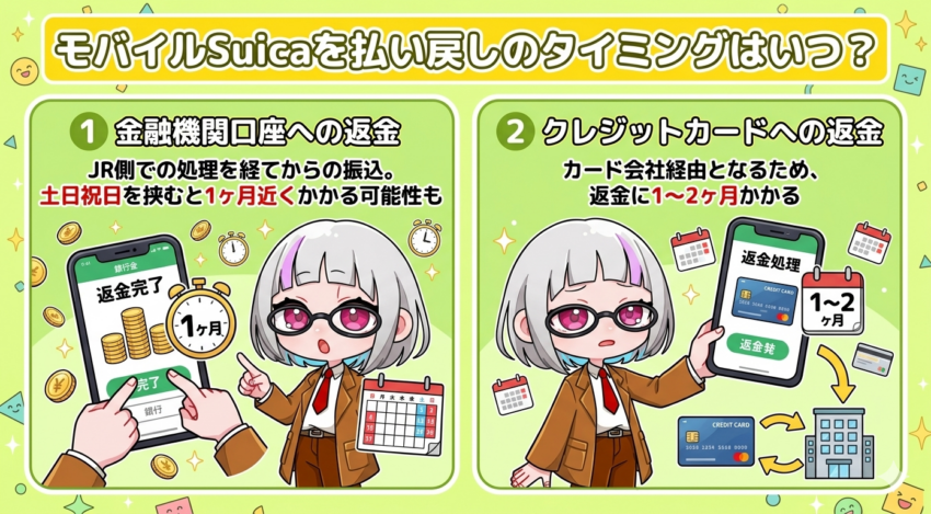 モバイルSuicaの返金のタイミング