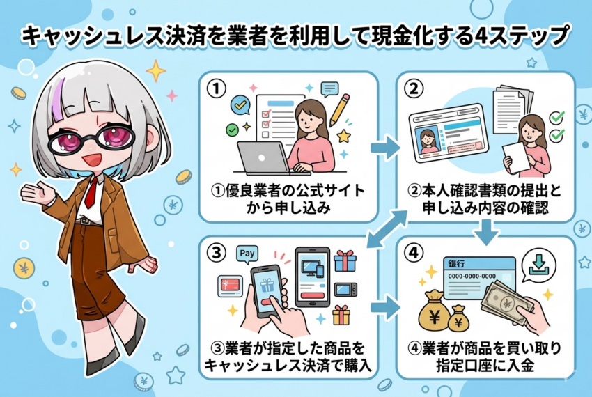 キャッシュレス決済を業者を利用して現金化する4ステップ