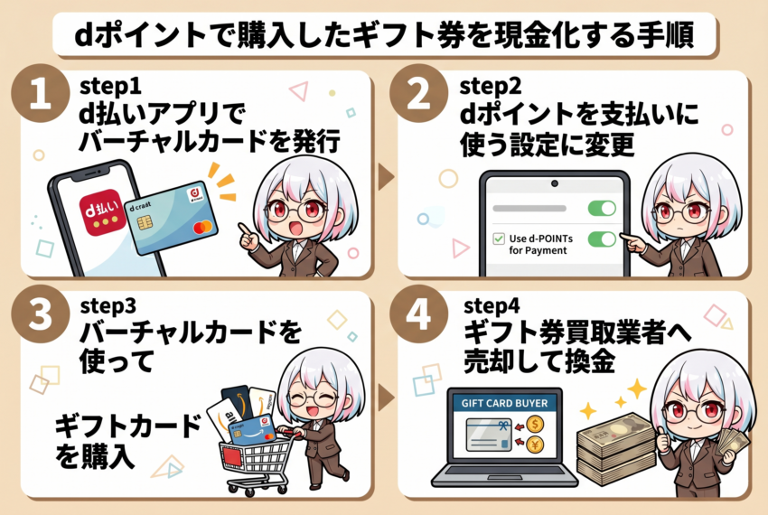 dポイントで購入したギフト券を現金化する手順