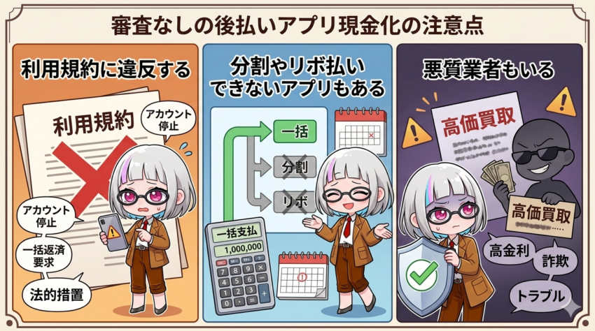 審査なしの後払いアプリ現金化の注意点