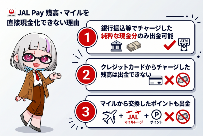 JAL Payの残高やマイルは直接現金化できない