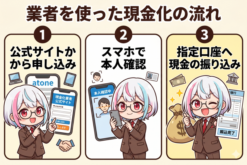 業者に依頼して現金化する手順 電子マネー