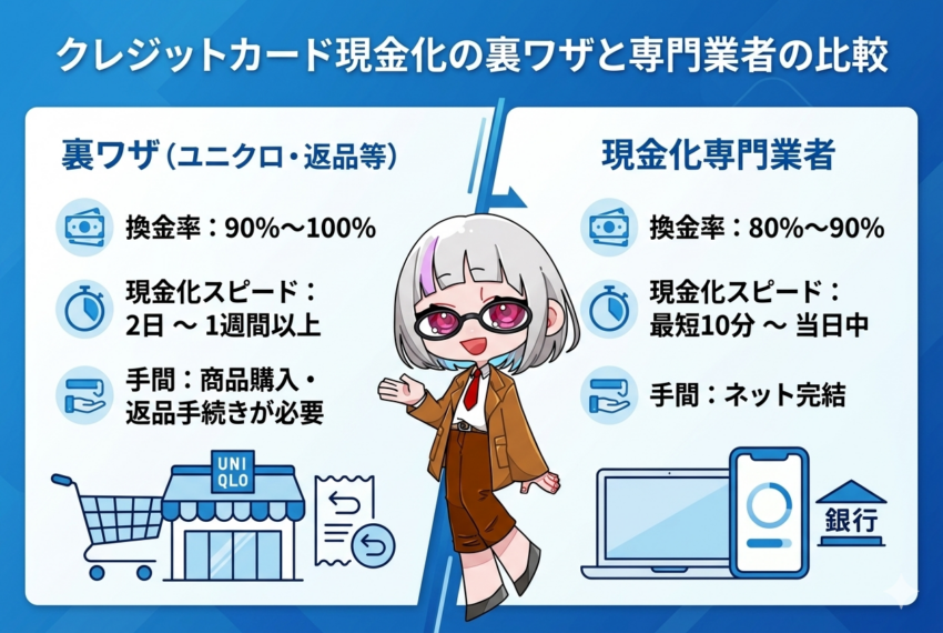 クレジットカード現金化の裏ワザと専門業者の比較