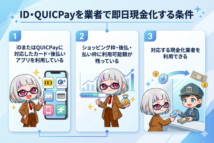 ID・QUICPayを業者で即日現金化する条件