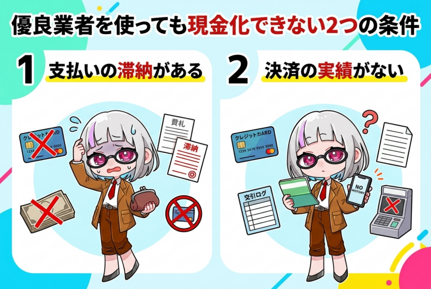 優良業者を使っても現金化できない2つの条件