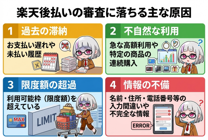 楽天後払いの審査に落ちる主な原因